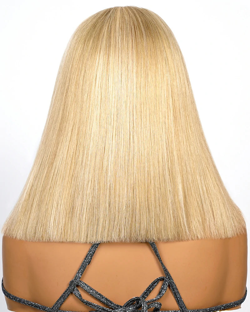 Arabella 6x5 Invisible Knots Glueless Blonde Khaki Highlight Straight Bob Wig Pre-cut Lace Beginner Friendly