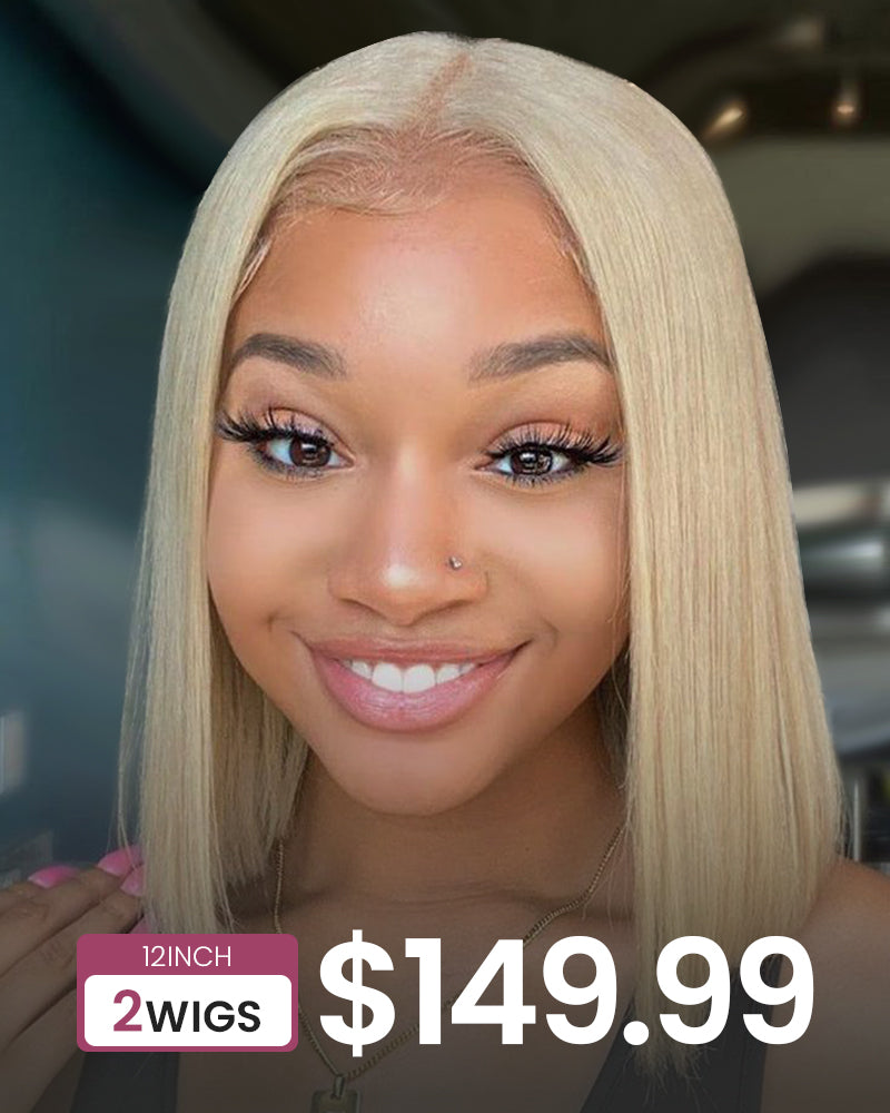 Bogo Sale | Buy 1 Get 2 Wigs 613 Blonde Lace Frontal Straight Bob Wig With Middle Part Human Hair Wigs