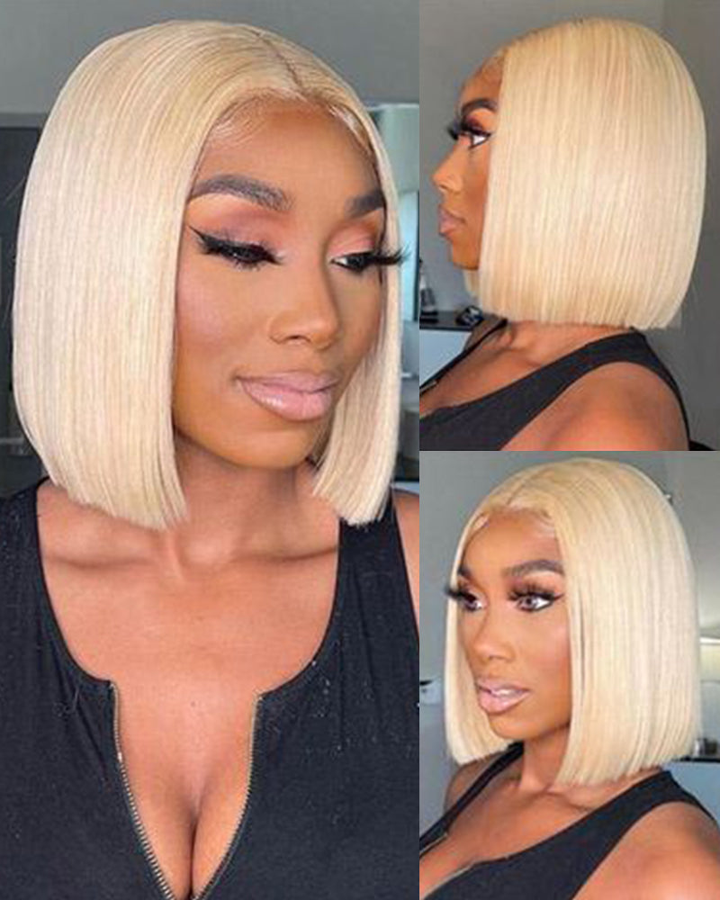 Bogo Sale | Buy 1 Get 2 Wigs 613 Blonde Lace Frontal Straight Bob Wig With Middle Part Human Hair Wigs