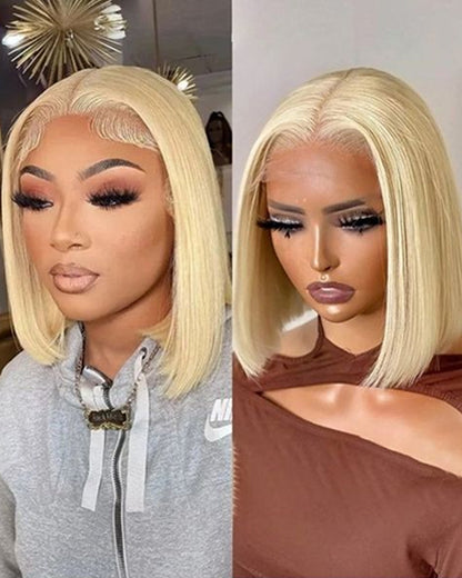 Bogo Sale | Buy 1 Get 2 Wigs 613 Blonde Lace Frontal Straight Bob Wig With Middle Part Human Hair Wigs