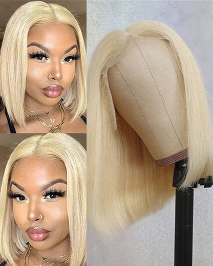 Bogo Sale | Buy 1 Get 2 Wigs 613 Blonde Lace Frontal Straight Bob Wig With Middle Part Human Hair Wigs