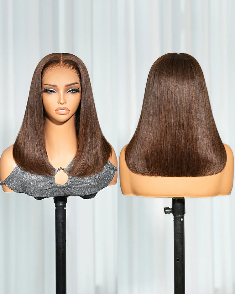Arabella 13x6 Three-Go™ 250% Density Chocolate Brown Glueless Wig Straight Bob Wig  With Drawstring