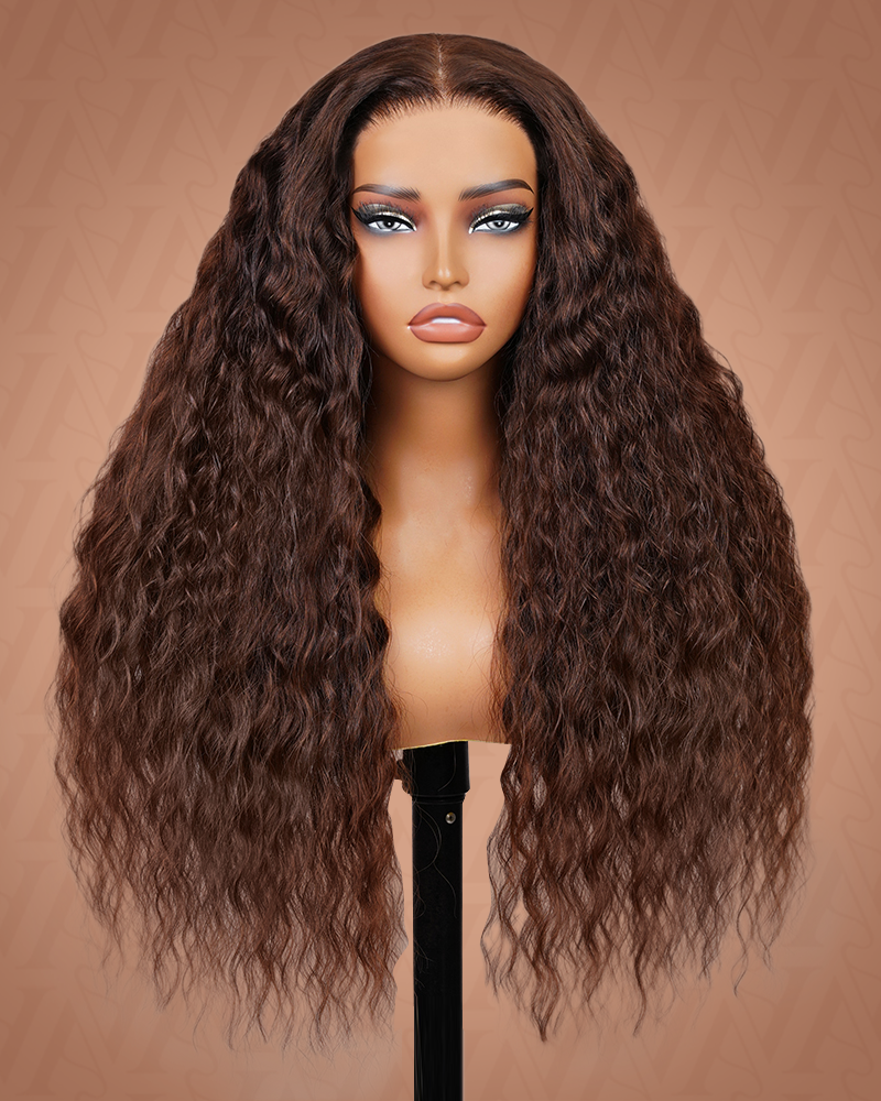 Arabella 13x6 Three-Go™ Chocolate Brown Glueless Wig Deep Wave With Drawstring 100% Human Hair Wig