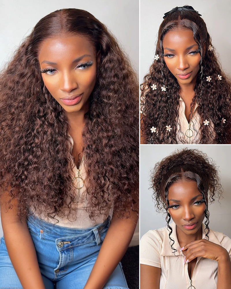 Arabella 13x6 Three-Go™ Chocolate Brown Glueless Wig Water Wave With Drawstring 100% Human Hair Wig