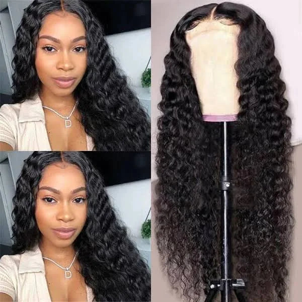 Deep Wave 13x4 Lace Frontal Natural Black Human Hair Wig Free Part