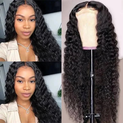 Deep Wave Natural Black 13x4 Lace Frontal Human Hair Wig