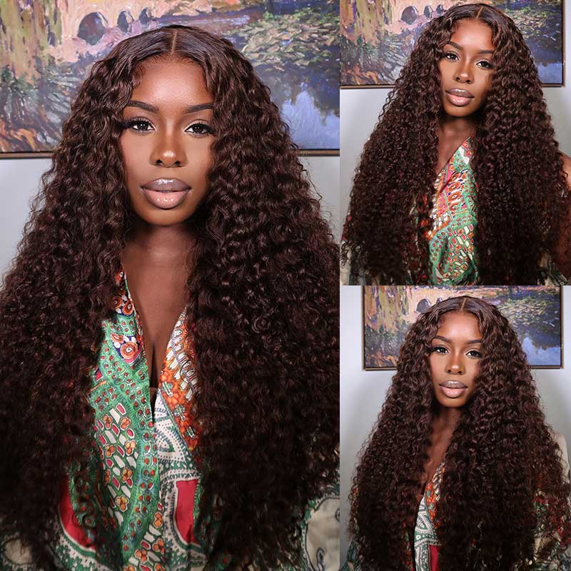 Chestnut Dark Brown Color HD Lace 5x5/13x4/13x6 Lace Closure Wigs Deep Wave Glueless Wig Pre Plucked Human Hair Wigs