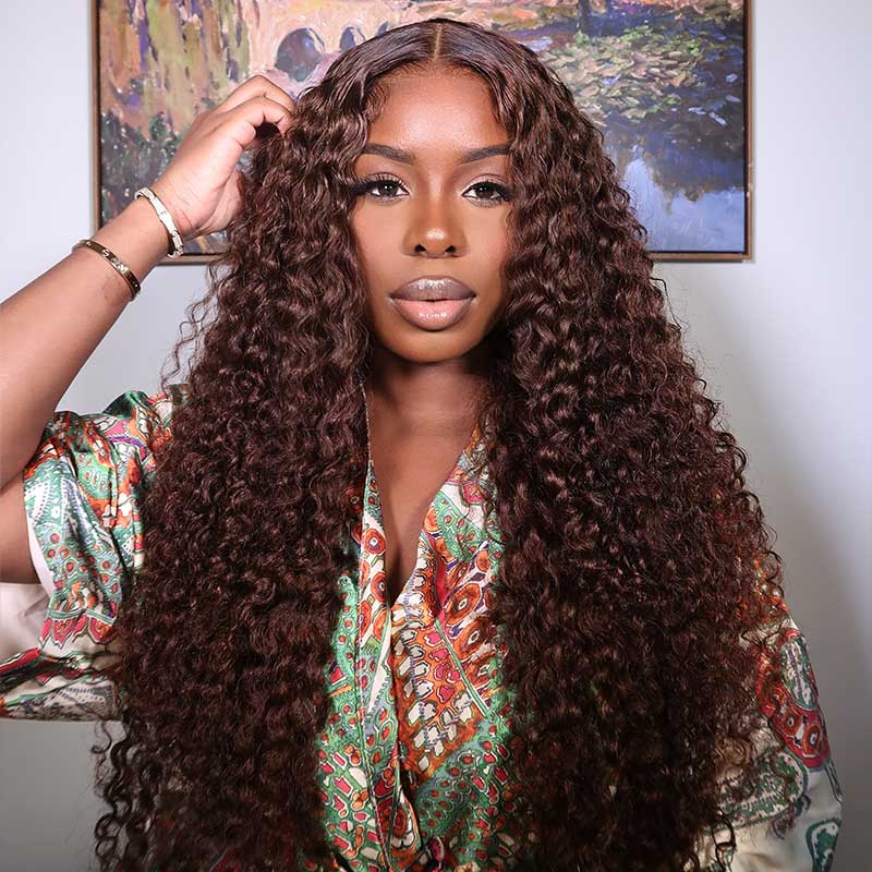Chestnut Dark Brown Color HD Lace 5x5/13x4/13x6 Lace Closure Wigs Deep Wave Glueless Wig Pre Plucked Human Hair Wigs