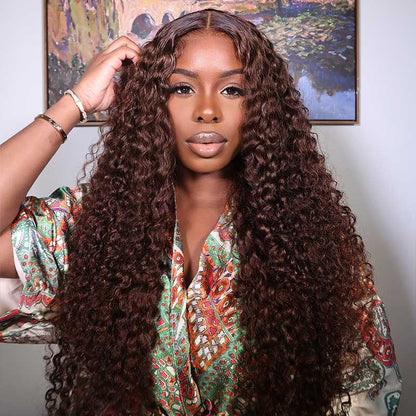 6x5 Glueless Chestnut Dark Brown Glueless Lace Deep Wave Wear&amp; Go Pre Plucked Human Hair Wigs