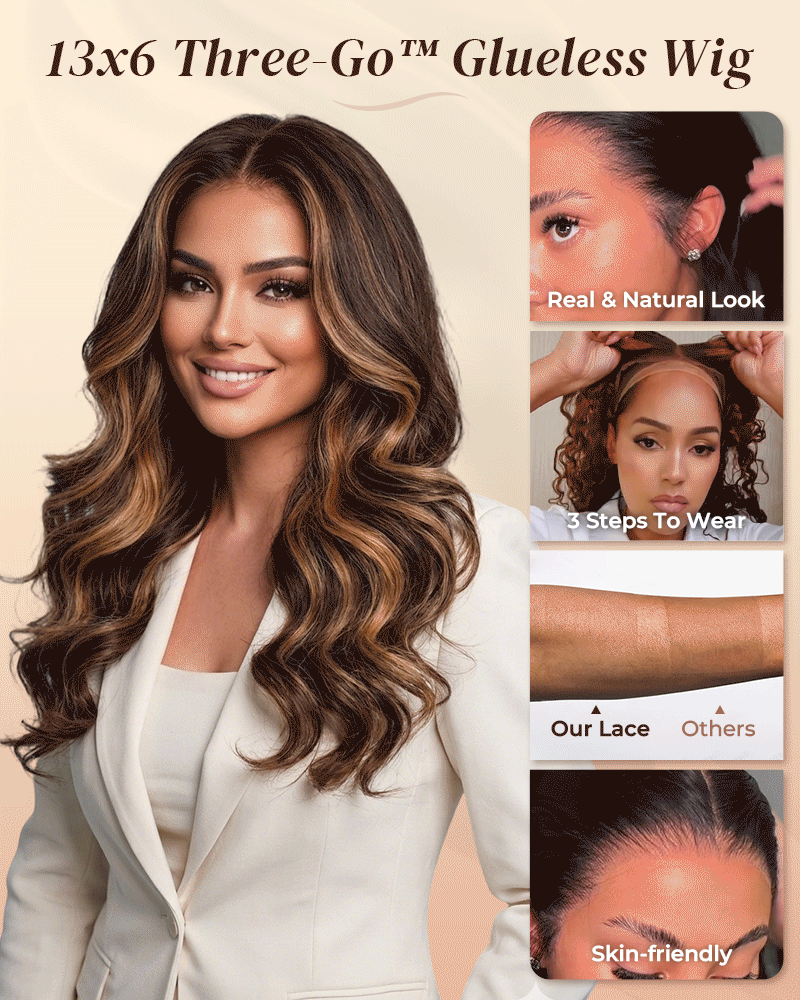 Arabella 13x6 Three-Go™ Chocolate Brown Skunk Stripe Glueless Wig Body Wave With Drawstring 100% Human Hair Wig