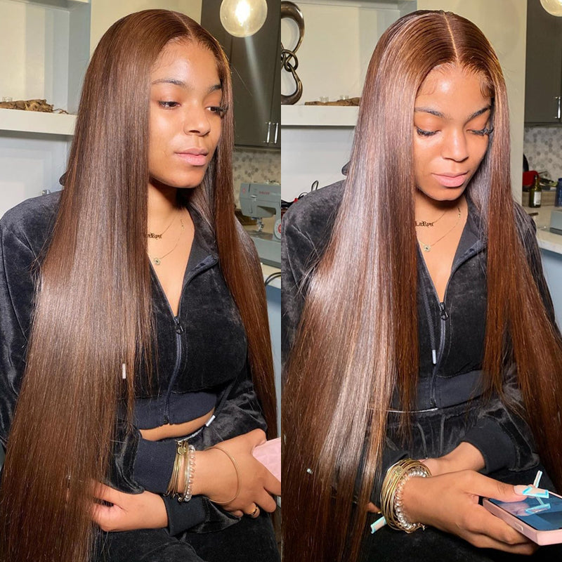 Chestnut Brown Colored Straight Pre-Cut 6x5 Lace Glueless Human Hair Wigs