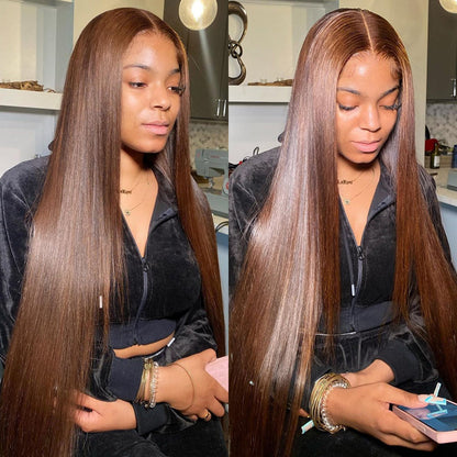 Chestnut Brown Colored Straight Pre-Cut 6x5 Lace Glueless Human Hair Wigs