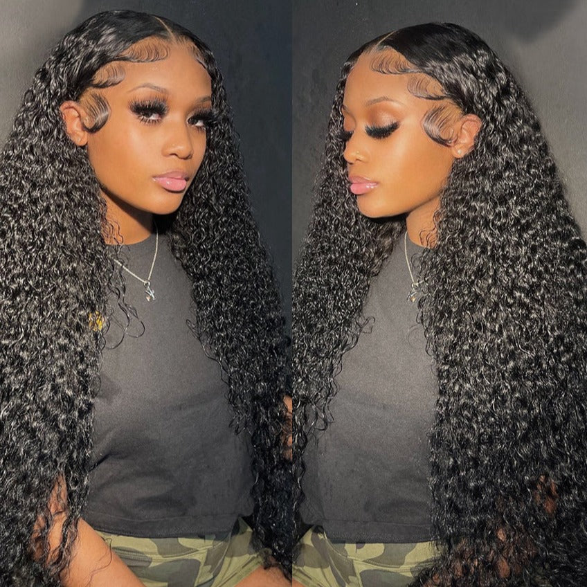 Deep Wave Natural Black 13x4 Lace Frontal Human Hair Wig