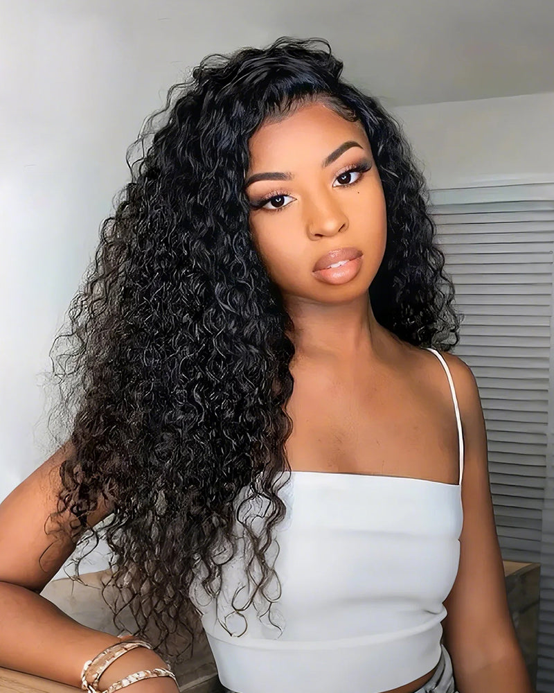 【Bogo Sale】Deep Curly Natural Black 13x4 Frontal Lace Human Hair Wig