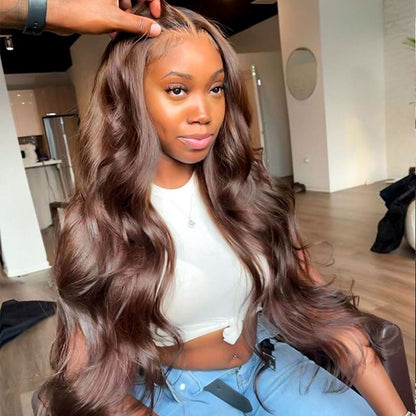 Dark Brown Colored Loose Body Wave Glueless 6x5 Pre-Cut Lace Easy-Wear Human Hair Wigs