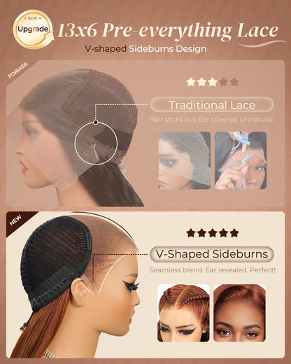 Arabella 13x6 Three-Go™ Dark Copper Ginger Glueless Wig Loose Body Wave With Drawstring 100% Human Hair Wig