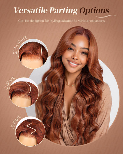 Arabella 13x6 Three-Go™ Dark Copper Ginger Glueless Wig Loose Body Wave With Drawstring 100% Human Hair Wig