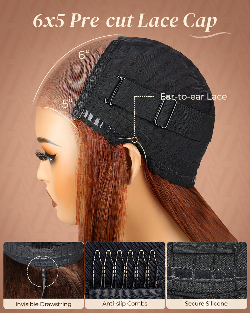 Arabella 13x6 Three-Go™ Dark Copper Ginger Glueless Wig Loose Body Wave With Drawstring 100% Human Hair Wig