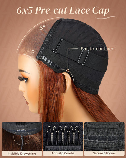 Arabella 13x6 Three-Go™ Dark Copper Ginger Glueless Wig Loose Body Wave With Drawstring 100% Human Hair Wig
