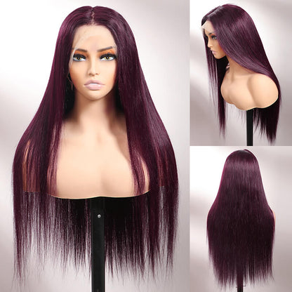 30&quot; 13x4 Lace Front New Arrival Dark Purple Plum Color Wigs Straight/Body Wave Wigs Human Hair Wigs Preplucked