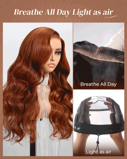 Arabella 13x6 Three-Go™ Dark Copper Ginger Glueless Wig Loose Body Wave With Drawstring 100% Human Hair Wig