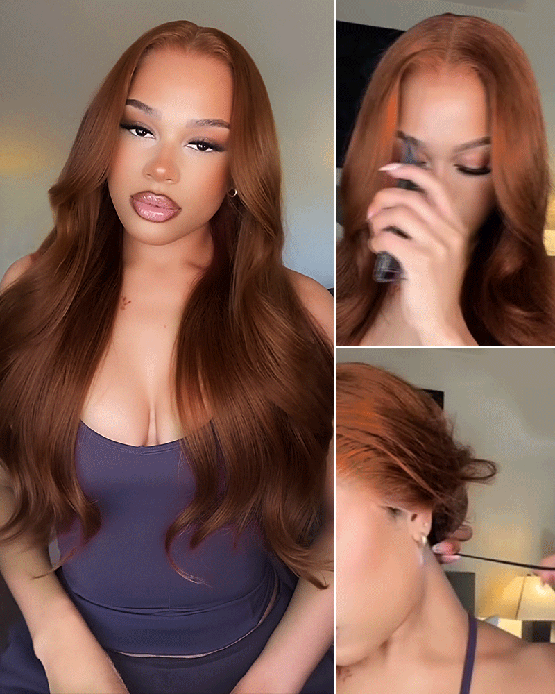 Arabella 13x6 Three-Go™ Dark Copper Ginger Glueless Wig Loose Body Wave With Drawstring 100% Human Hair Wig