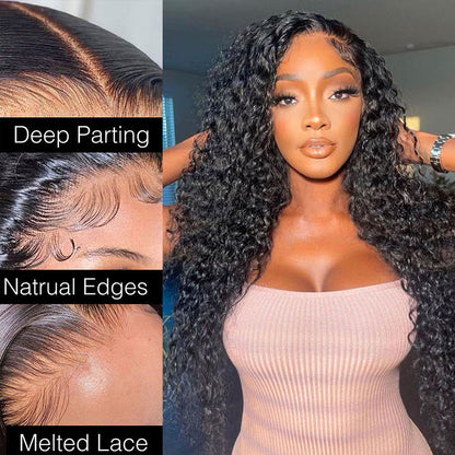 Deep Wave Natural Black Glueless 6x5 Pre-cut Lace Human Hair Wigs