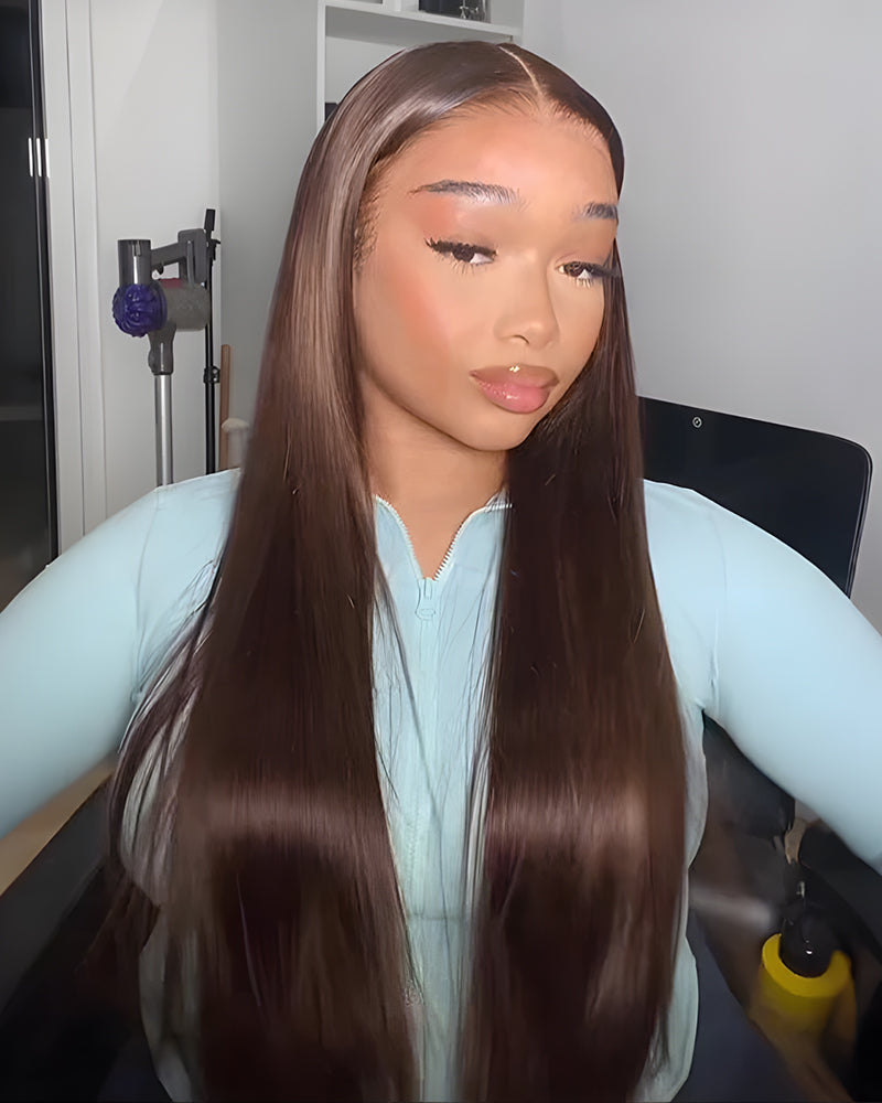 Pure-Luxe™ Silky Straight Natural Black/Brown Colored Pre-Cut Glueless 13x6 Lace 200%/250% Ultra-Dense Human Hair Wig