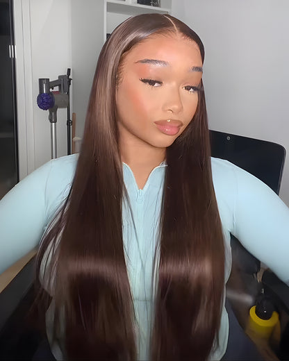 Pure-Luxe™ Silky Straight Natural Black/Brown Colored Pre-Cut Glueless 13x6 Lace 200%/250% Ultra-Dense Human Hair Wig