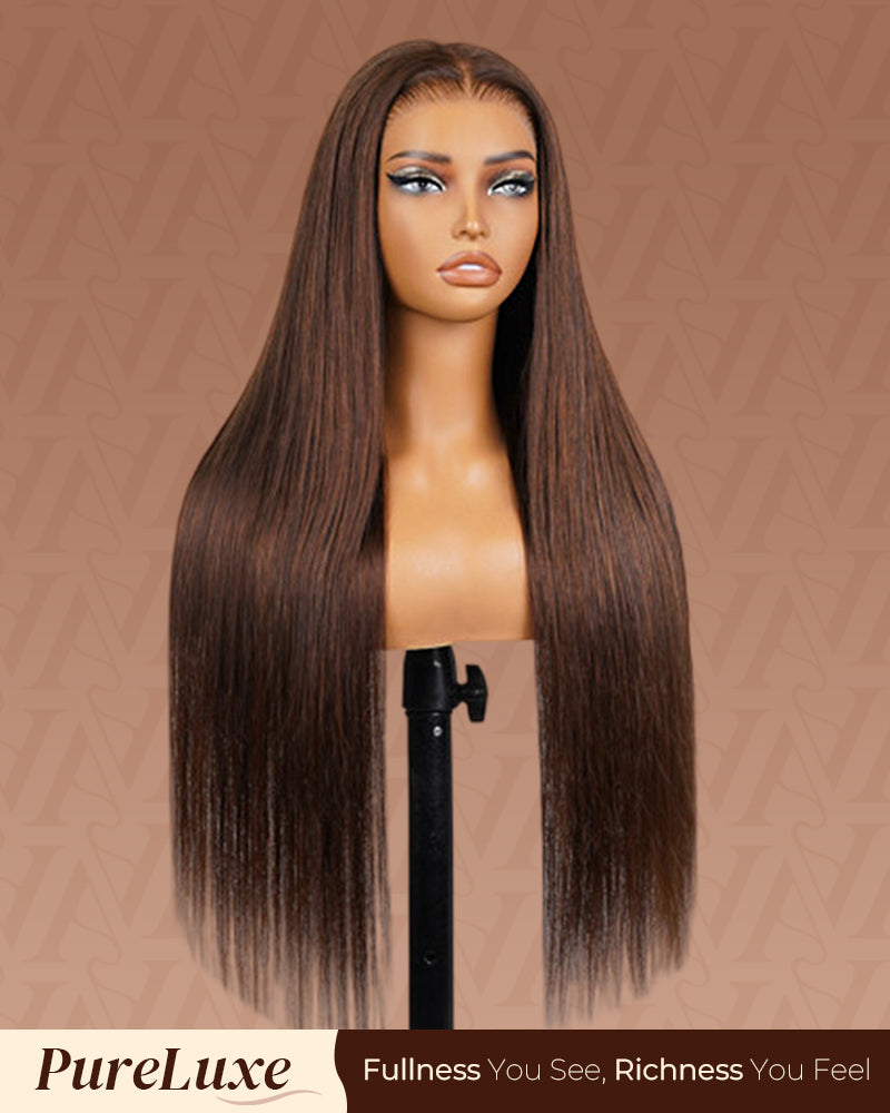 Pure-Luxe™ Dark Brown Colored Glueless 13x6 Ultra-Dense Silky Straight/Body Wave Human Hair Wig Pre-Cut Lace