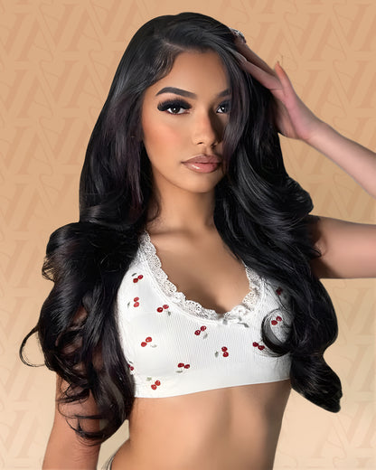 Pure-Luxe™ Body Wave Natural Black/Dark Brown Colored Pre-Cut 13x6 Lace 200%/250% Ultra-Dense Glueless Human Hair Wig