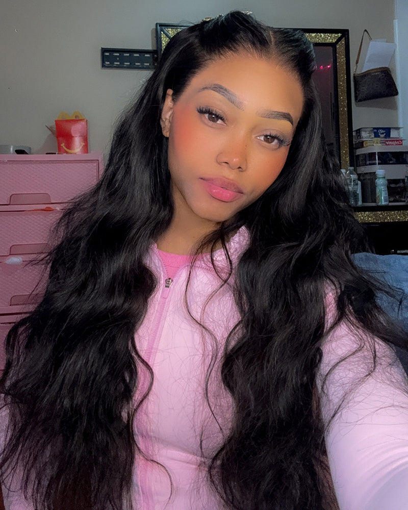 Pure-Luxe™ Body Wave Natural Black/Dark Brown Colored Pre-Cut 13x6 Lace 200%/250% Ultra-Dense Glueless Human Hair Wig