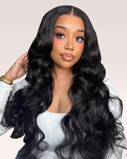 Pure-Luxe™ Body Wave Natural Black Easy Wear Glueless 13x6 Ultra-Dense Human Hair Wig Pre-Cut Lace