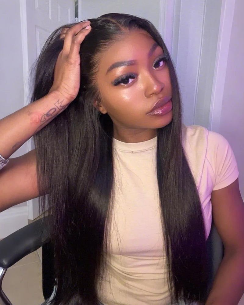Pure-Luxe™ Silky Straight Natural Black/Brown Colored Pre-Cut Glueless 13x6 Lace 200%/250% Ultra-Dense Human Hair Wig