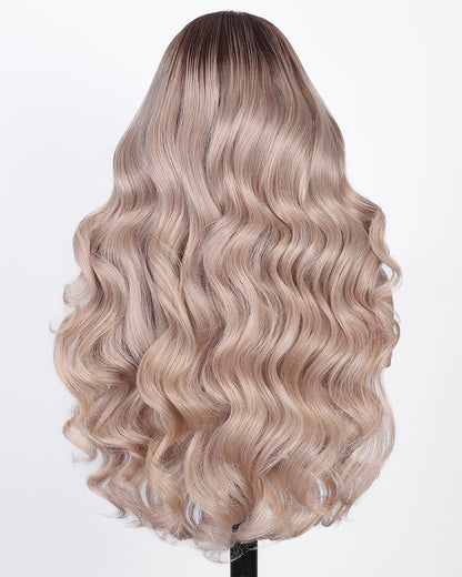Pure-Luxe™ Ash Blonde with Dark Roots Ombre Colored Blowout In Wavy Pre-Cut 13x6 Lace Ultra-Dense Glueless Human Hair Wig