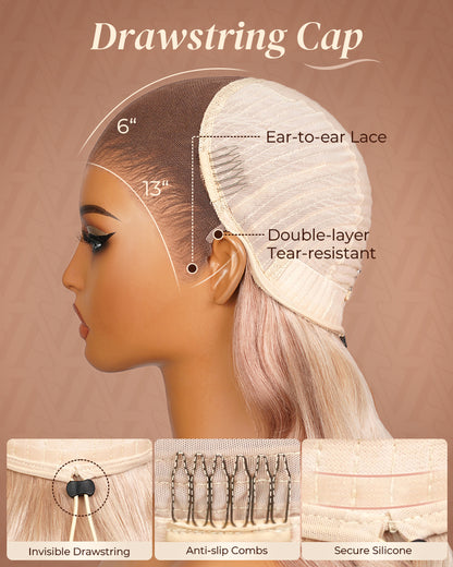 Pure-Luxe™ Ash Blonde with Dark Roots Ombre Colored Blowout In Wavy Pre-Cut 13x6 Lace Ultra-Dense Glueless Human Hair Wig