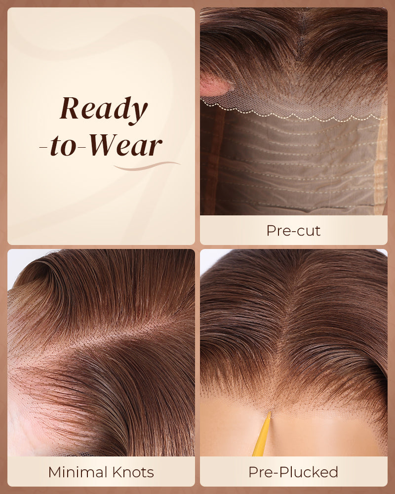 Pure-Luxe™ Ash Blonde with Dark Roots Ombre Colored Blowout In Wavy Pre-Cut 13x6 Lace Ultra-Dense Glueless Human Hair Wig