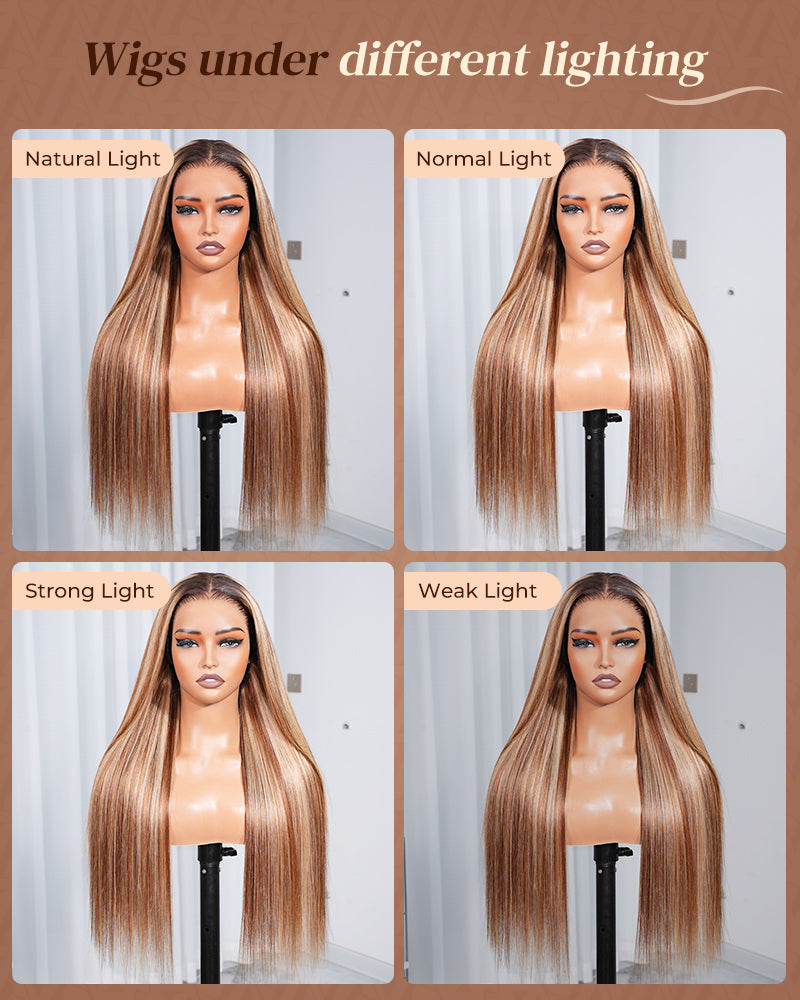 Arabella 13x6 Three-Go™ Ombre Highlight Honey Blonde Glueless Wig Silky Straight With Drawstring 100% Human Hair Wig