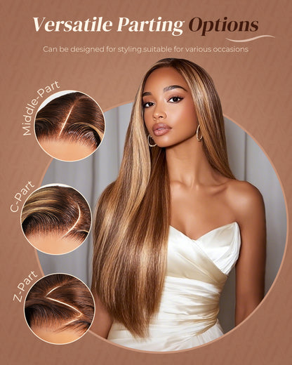 Arabella 13x6 Three-Go™ Ombre Highlight Honey Blonde Glueless Wig Silky Straight With Drawstring 100% Human Hair Wig
