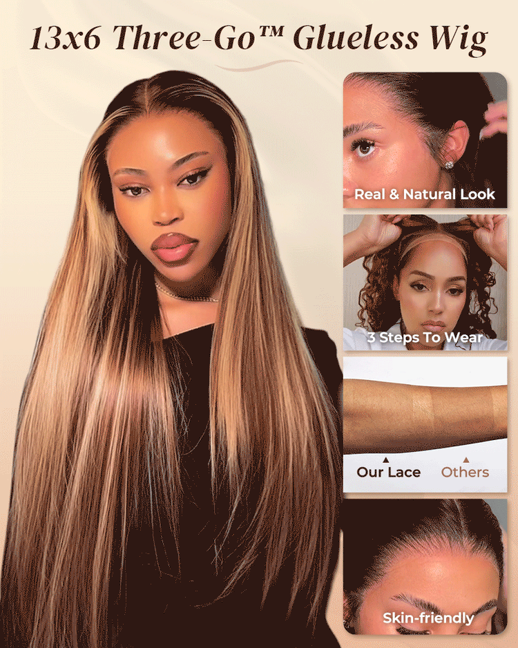 【VIP Offer】Arabella 13x6 Three-Go™ Ombre Highlight Honey Blonde Glueless Wig Silky Straight With Drawstring 100% Human Hair Wig