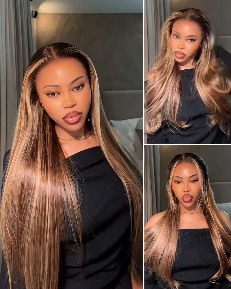 【VIP Offer】Arabella 13x6 Three-Go™ Ombre Highlight Honey Blonde Glueless Wig Silky Straight With Drawstring 100% Human Hair Wig