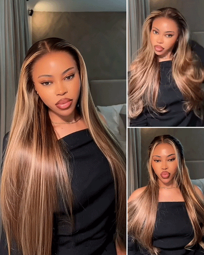 【VIP Offer】Arabella 13x6 Three-Go™ Ombre Highlight Honey Blonde Glueless Wig Silky Straight With Drawstring 100% Human Hair Wig