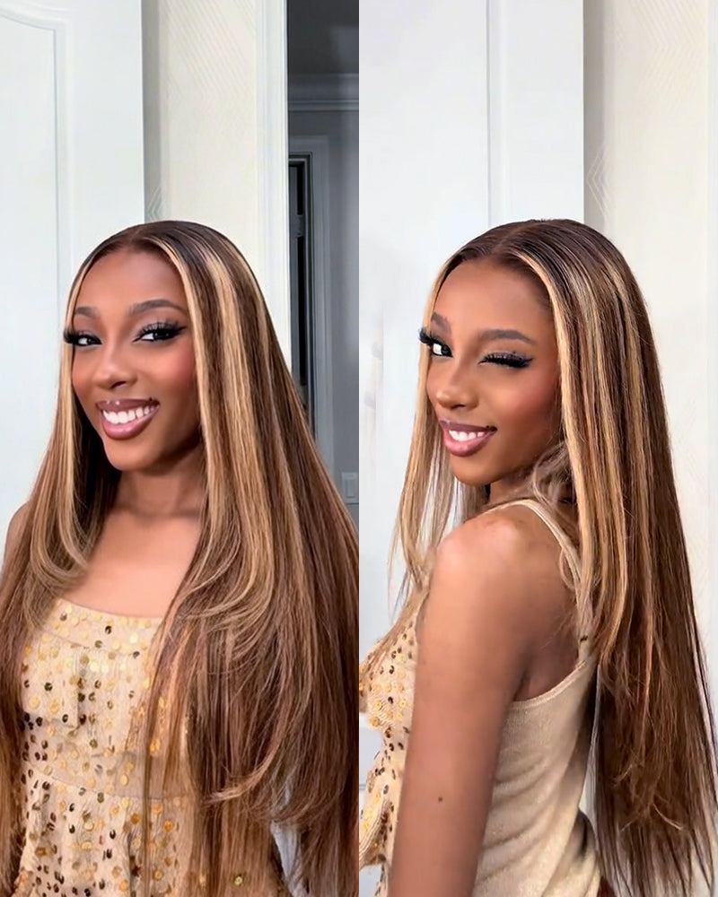 【VIP Offer】Arabella 13x6 Three-Go™ Ombre Highlight Honey Blonde Glueless Wig Silky Straight With Drawstring 100% Human Hair Wig