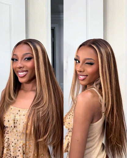 【VIP Offer】Arabella 13x6 Three-Go™ Ombre Highlight Honey Blonde Glueless Wig Silky Straight With Drawstring 100% Human Hair Wig