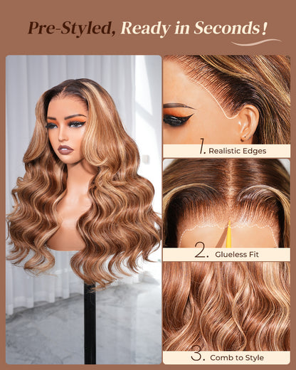 Arabella 13x6 Three-Go™ Ombre Highlight Honey Blonde Glueless Wig Body Wave With Drawstring 100% Human Hair Wig