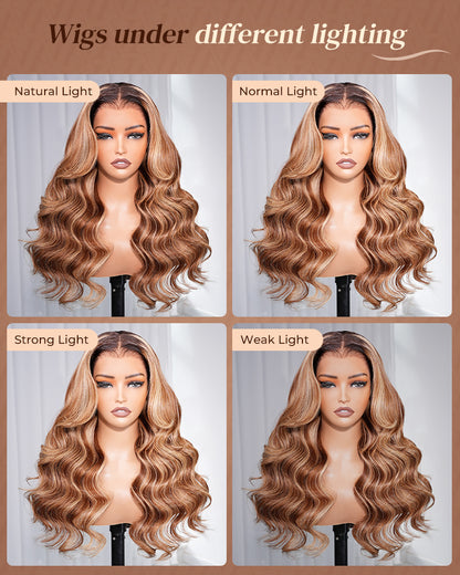 Arabella 13x6 Three-Go™ Ombre Highlight Honey Blonde Glueless Wig Body Wave With Drawstring 100% Human Hair Wig