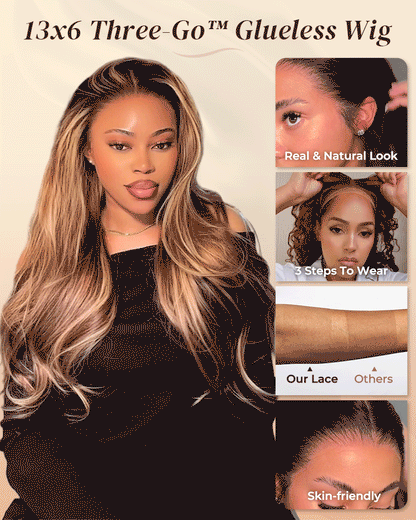 Arabella 13x6 Three-Go™ Ombre Highlight Honey Blonde Glueless Wig Body Wave With Drawstring 100% Human Hair Wig