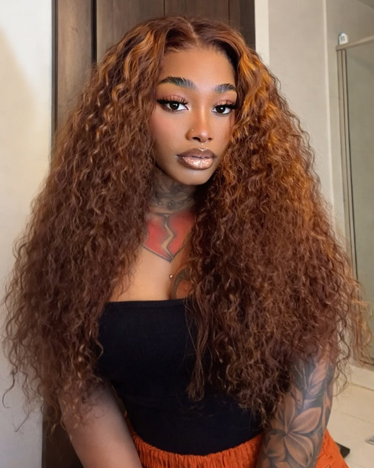 Arabella 13x6 Three-Go™ Glueless Wig Dark Brown With Highlights Water Wave With Drawstring For Beginner