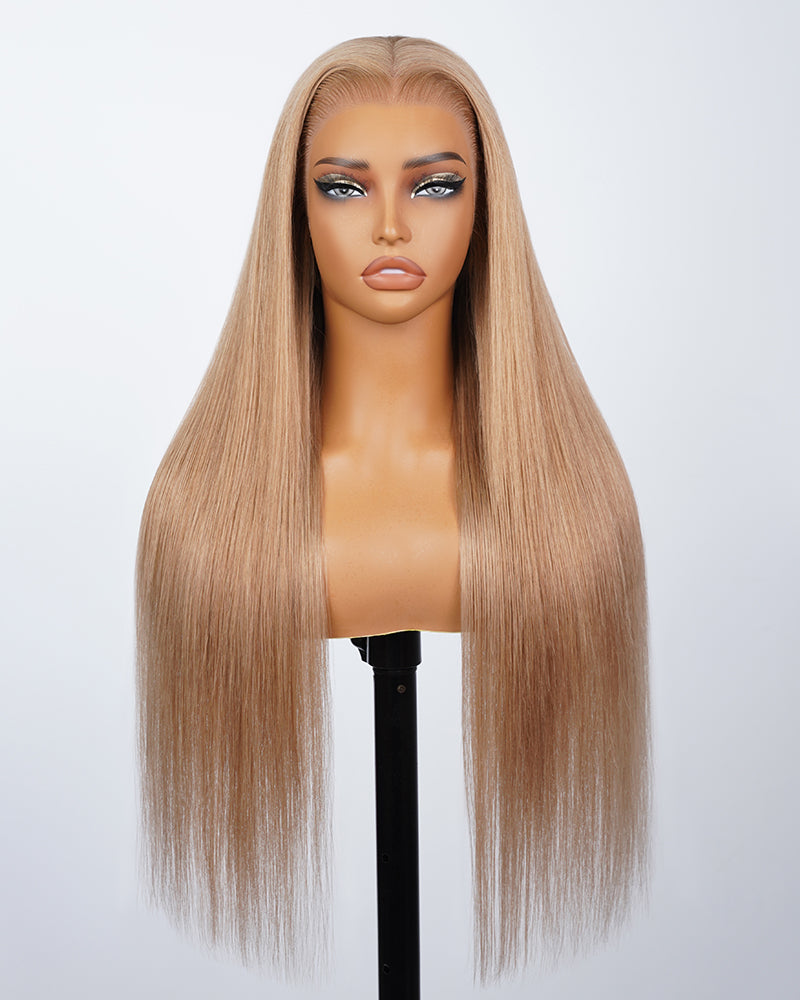 Pure-Luxe™ Ash Honey Blonde Colored Straight Pre-Cut 13x6 Lace 250% Ultra-Dense Glueless Human Hair Wig