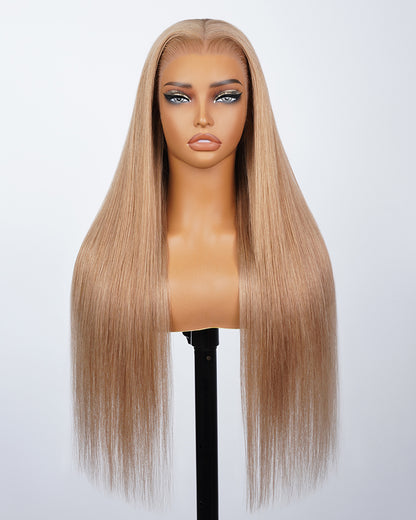 Pure-Luxe™ Ash Honey Blonde Colored Straight Pre-Cut 13x6 Lace 250% Ultra-Dense Glueless Human Hair Wig